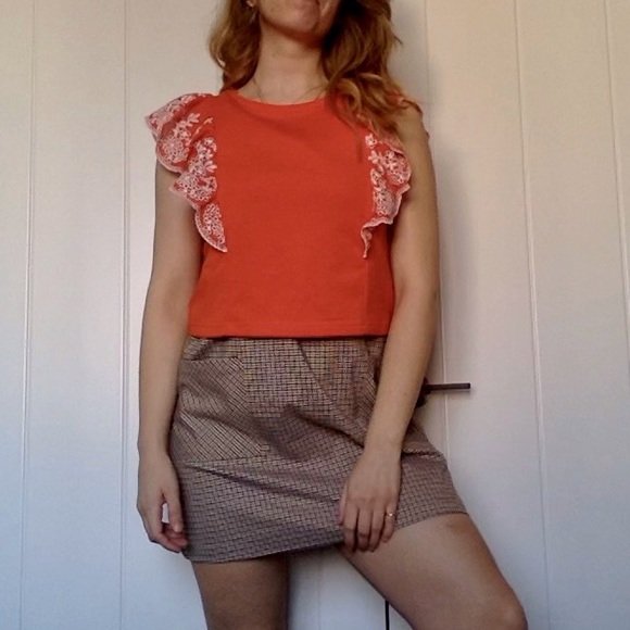 Orange Anthropologie Shirt with Eyelet Lace - Picture 3 of 8